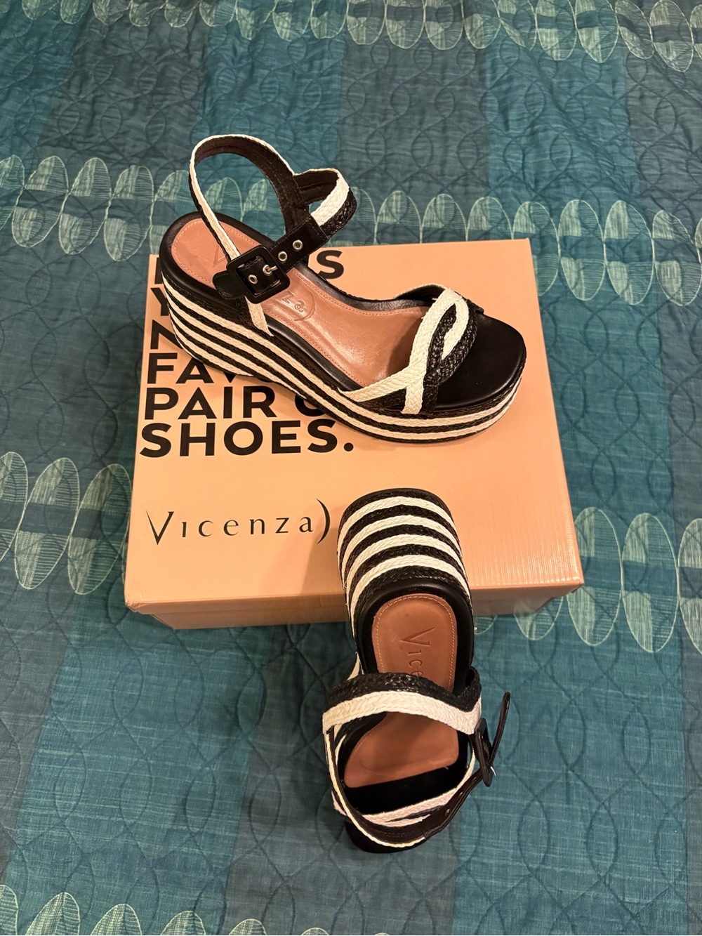 Black & White Striped Wedge Sandals